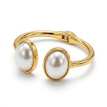 Bracelete pérola oval dourado