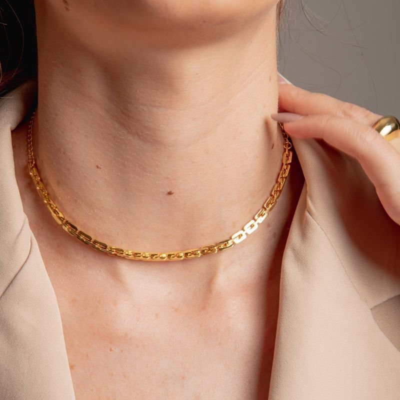 Choker Elos Retangulares M — Dourado
