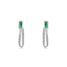 Brinco ear jacket corrente esmeralda dourado
