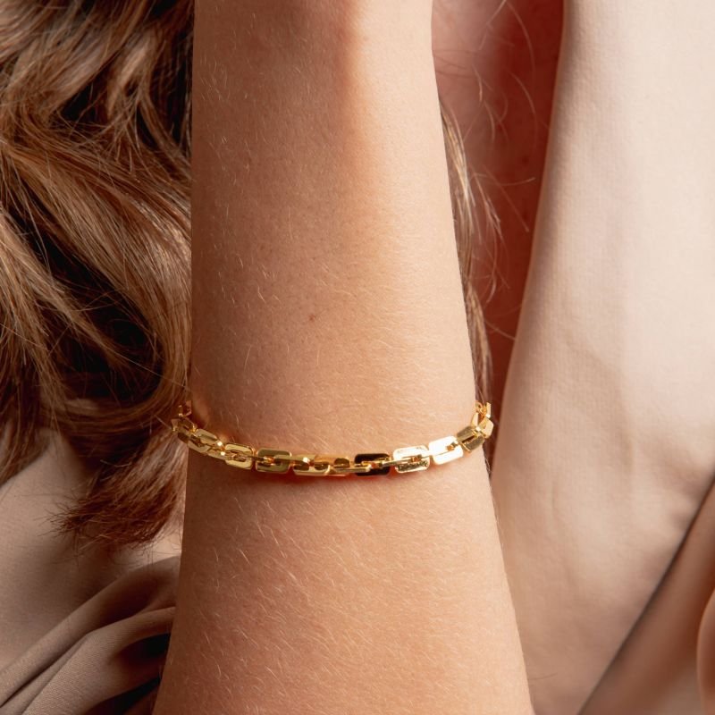 Pulseira Elos Retangulares M — Dourado